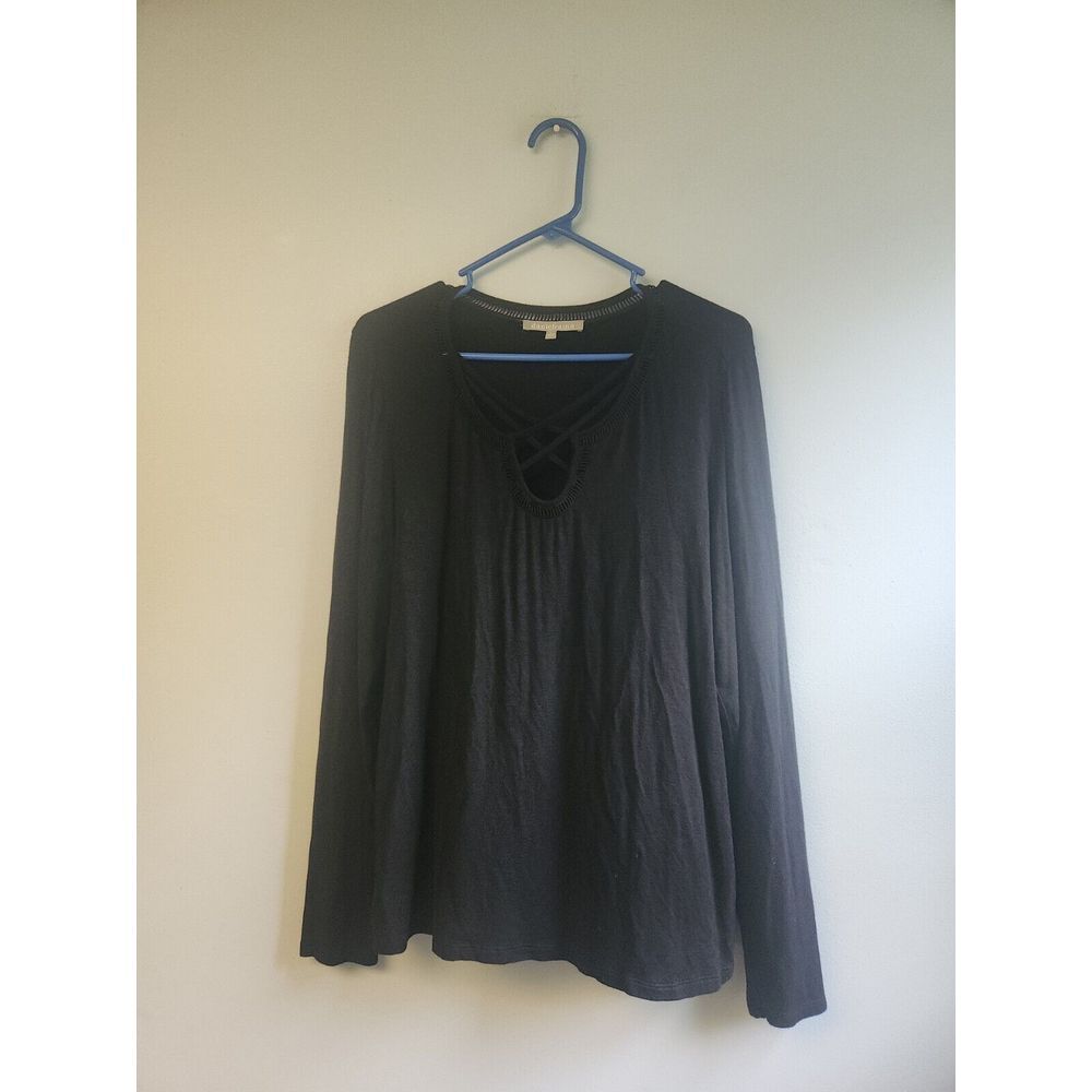 Daniel Rainn‎ Criss Cross Cutout Black Long Sleeve Top Large